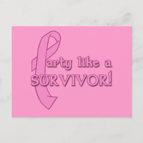 Party Like a Survivor with Pink Ribbon Invitation Postcard