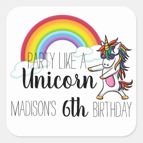 Party Like A Unicorn Birthday Square Sticker