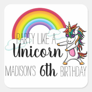 Party Like A Unicorn Birthday Square Sticker