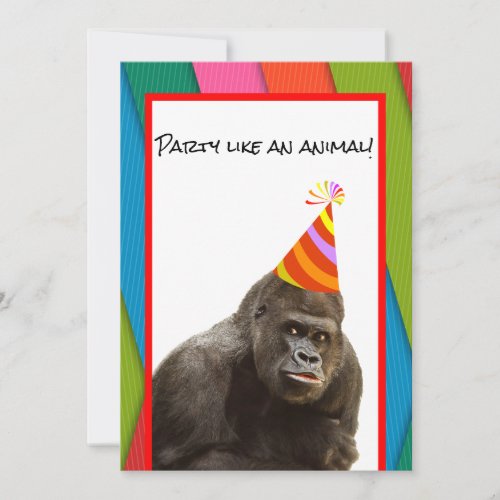 Party Like An Animal Gorilla With Hat Birthday Invitation