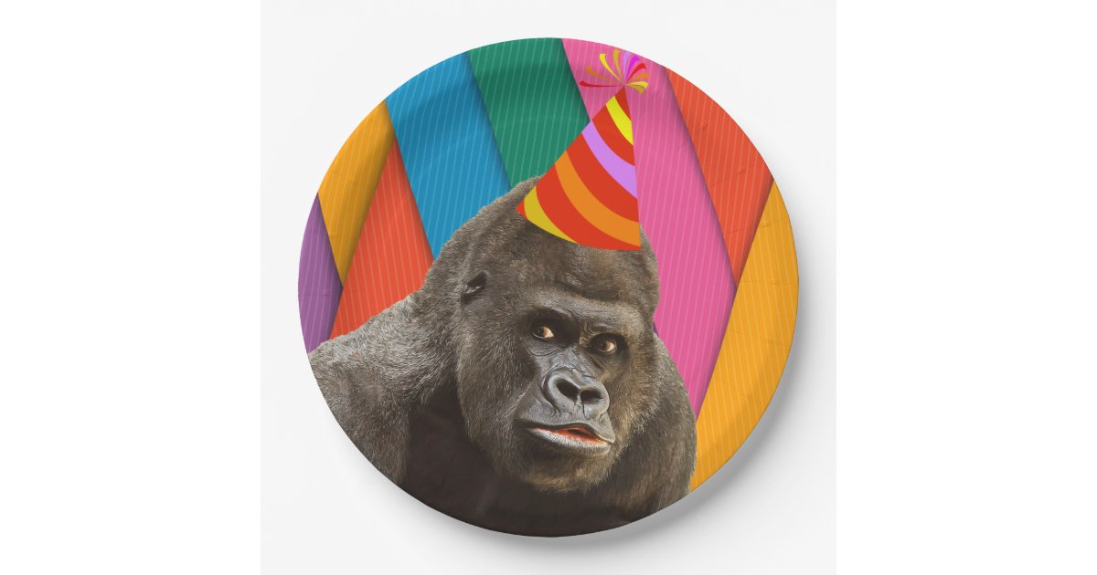 Party Like An Animal Gorilla With Hat Birthday Paper Plate Zazzle Party Like An Animal Gorilla With Hat Birthday Paper Plate Zazzle