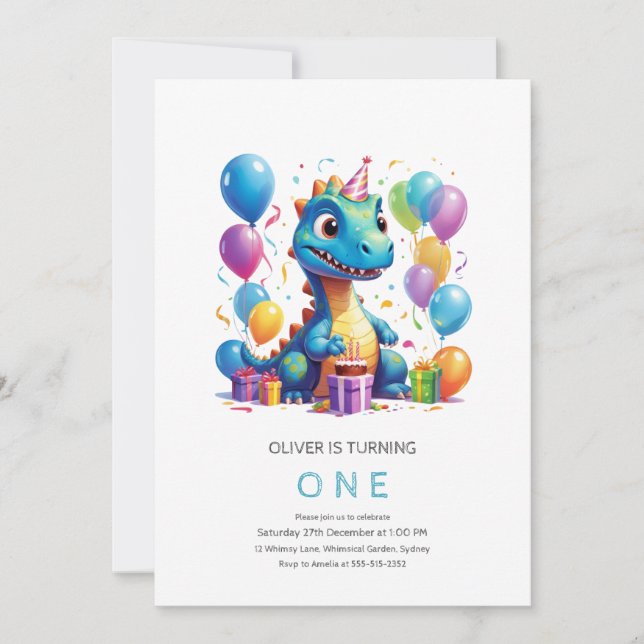Party like dinosaur 1st birthday Invitation (Front)