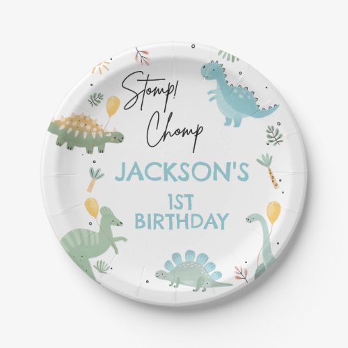 Party Like Dinosaur 1st Birthday Welcome Sign Paper Plates