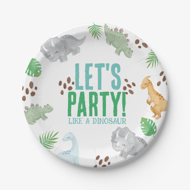 Party like dinosaur, dinosaur birthday Paper Plate (Front)