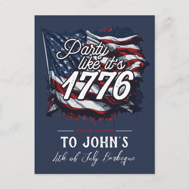  "Party Like It’s 1776" Patriotic Invitation Postcard (Front)