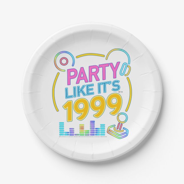Party Like It’s 1999®™ – Neon Soundtrack Paper Plates (Front)
