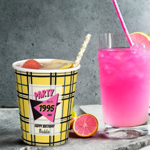 Party like it’s the 90s yellow plaid birthday  paper cups