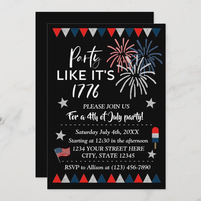 Party Like It's 1776 // 4th Of July Party Invite (Front/Back)