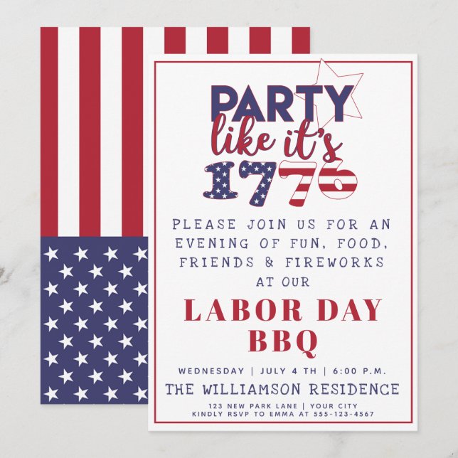 Party like it's 1776 American Flag Labor Day BBQ Invitation (Front/Back)