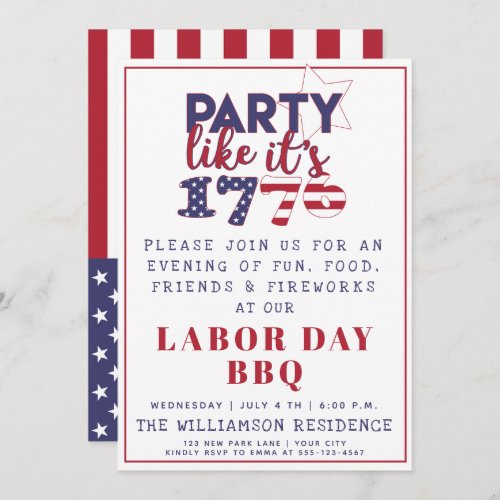 Party like its 1776 American Flag Labor Day BBQ Invitation