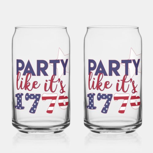 Party like its 1776 _ American Flag Typography Can Glass