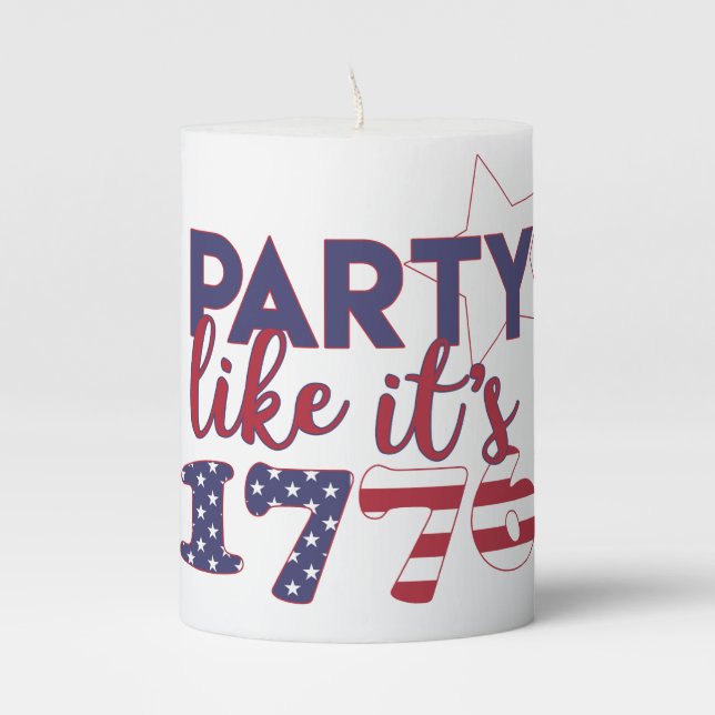 Party like it's 1776 - American Flag Typography Pillar Candle (Front)