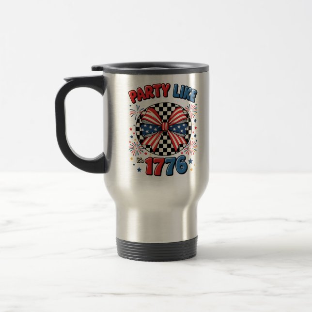 Party Like It's 1776 – Retro Patriotic Bow Travel Mug (Left)