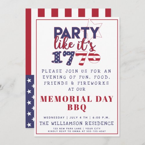 Party like its 1776 _ US Flag Memorial Day BBQ Invitation
