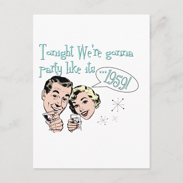 Party like it's 1959! invitation postcard (Front)