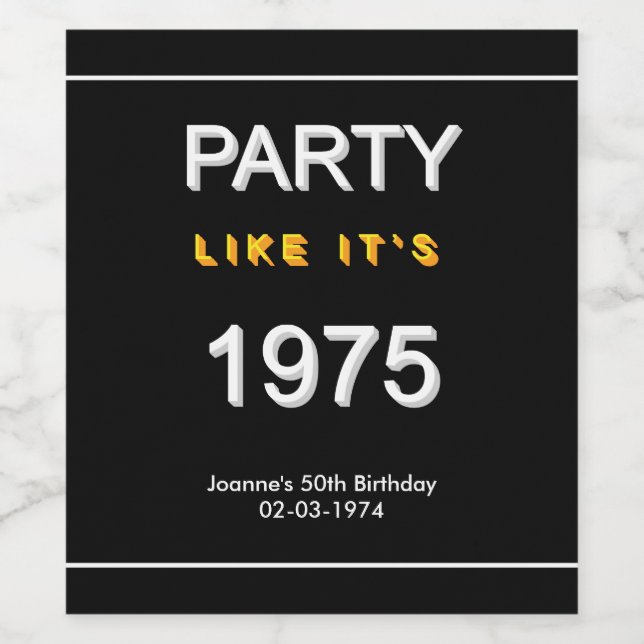 Party Like It's 1975 Personalized Wine Labels (Single Label)