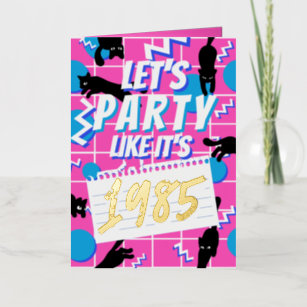 Party Like It's 80s Pink Memphis Cats Birthday Foil Greeting Card
