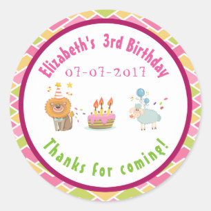 Party Lion and Sheep with Balloons Birthday Thanks Classic Round Sticker