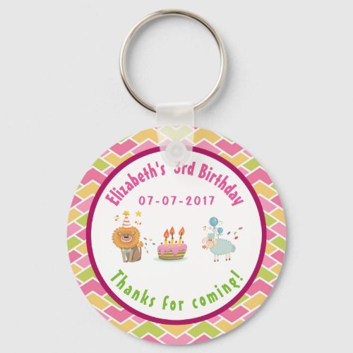 Party Lion and Sheep with Balloons Birthday Thanks Keychain