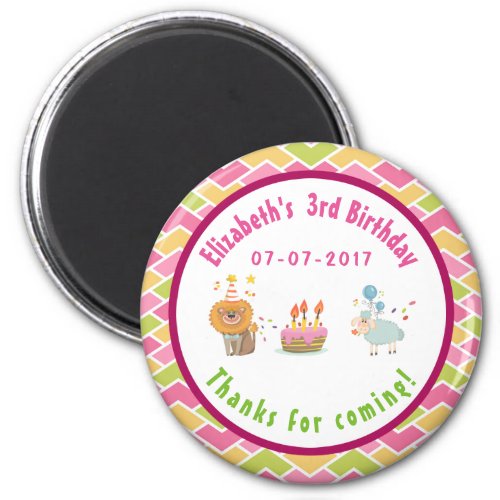 Party Lion and Sheep with Balloons Birthday Thanks Magnet