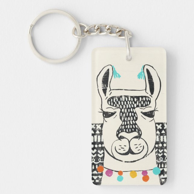 Party Llama - Portrait Keychain (Front)