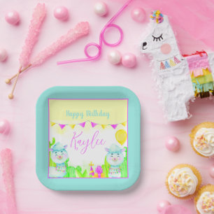 Party Llamas kid's birthday party personalized Paper Plates
