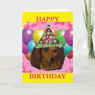 Party  Long Haired Red Doxie Holiday Card