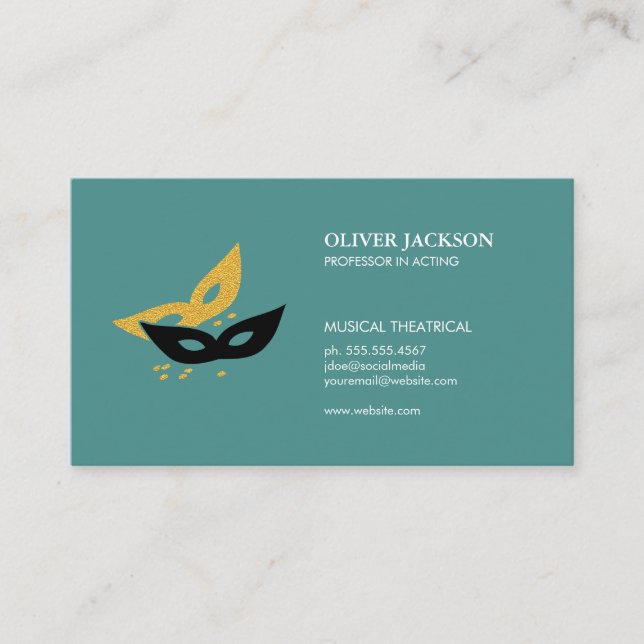 Party Masks Icon Green Business Card (Front)
