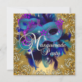 Party Masquerade Blue Gold Purple Invitation
