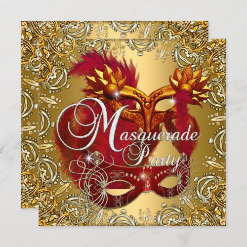 Party Masquerade Red Gold Silver Invitation