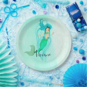 Party Mermaid Green Mermaid Tail Girly Paper Plates