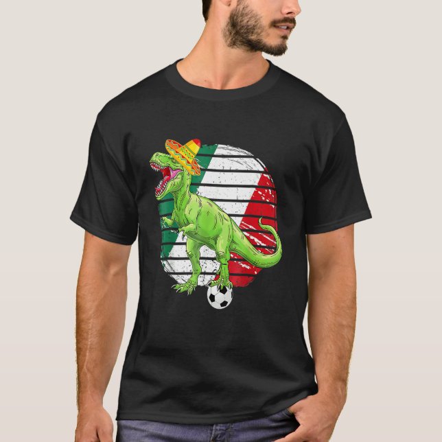 Party Mexican Flag Boys Dinosaur Trex Soccer T T-Shirt (Front)