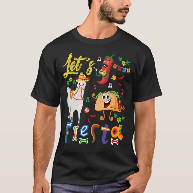 Party Mexican Llama With Sombrero Taco Chili Singi T-Shirt (Front)
