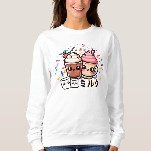 Party milk with cups and marshmallow anime sweatshirt