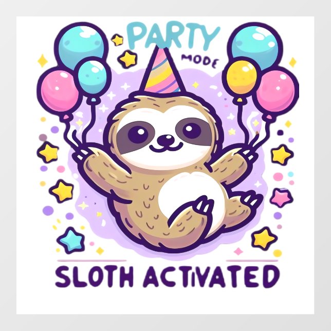 Party Mode Sloth Activated Birthday Balloon Sloth  Wall Decal (Front)