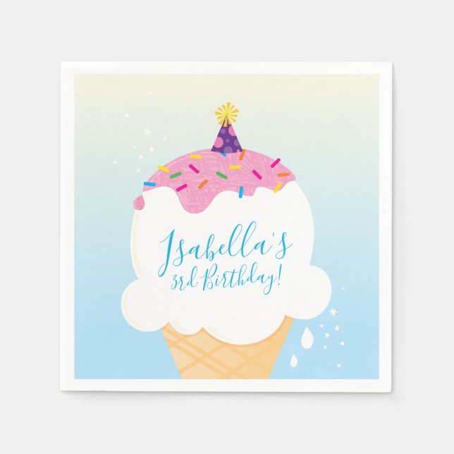 PARTY modern cute retro ice cream cone blue Napkins (Front)