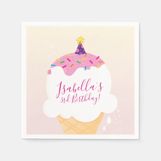 PARTY modern cute retro ice cream cone pink Napkins (Front)