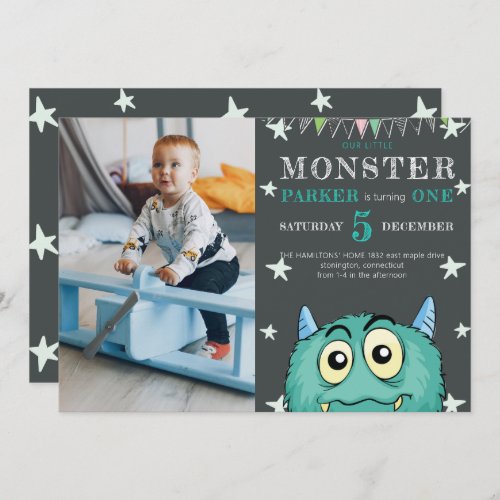 Party Monster Kids Birthday Photo Invitation