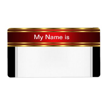 Party Name Tag Label Gold Red Black by invitesnow at Zazzle