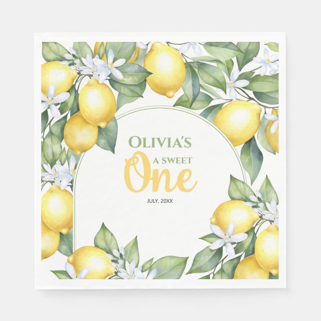 Party Napkins Lemon citrus 1st birthday. (Front)