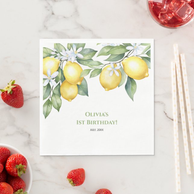 Party Napkins Lemon citrus 1st birthday. (Insitu)