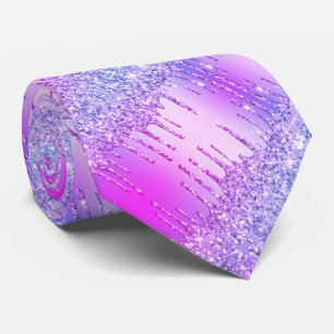 Party Neck Tie Purple Pink Neon Gold Glitter Drips