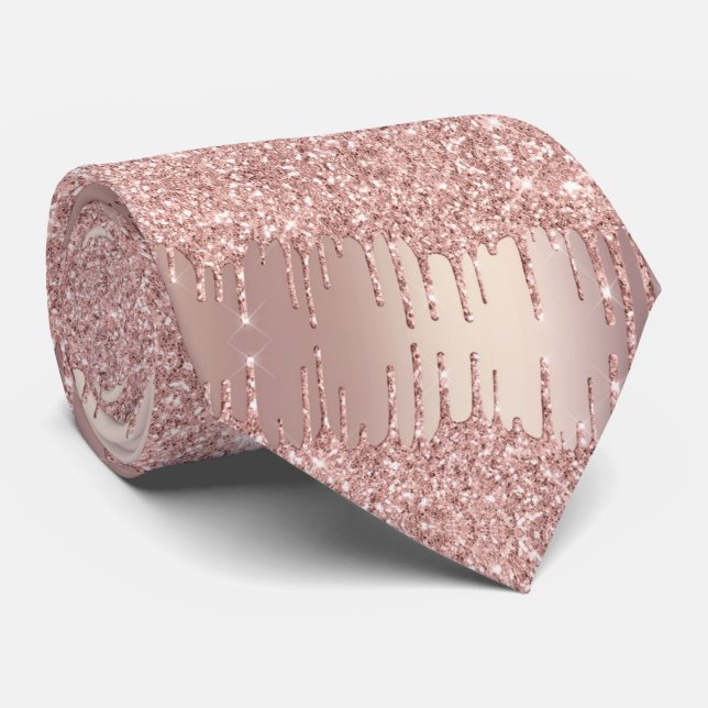 Party Neck Tie Rose Gold Blush Glitter Drips (Rolled)