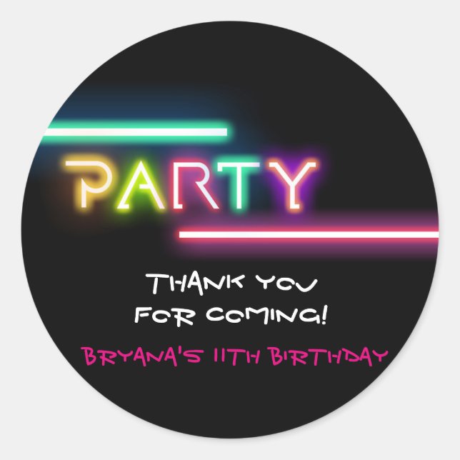 PARTY Neon Glow Black Birthday Favor Party Sticker (Front)