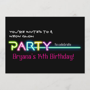 PARTY Neon Glow Lights Rave Club Party Invite