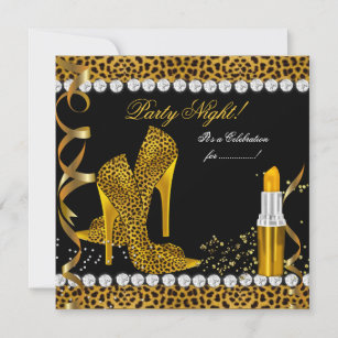 Party Night Glitter Gold Black Leopard Shoes Invitation