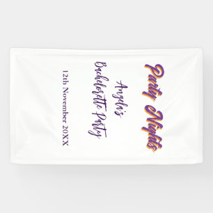Party nights bachelorette party name date purple banner