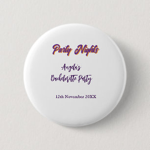 Party nights bachelorette party name date purple button