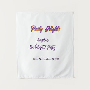 Party nights bachelorette party name date purple tapestry