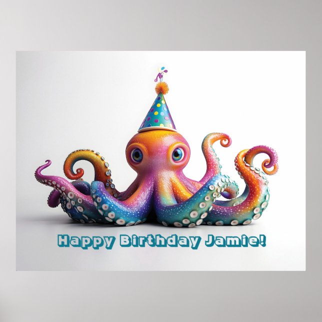 Party Octopus - Cute Birthday Design  Poster (Front)